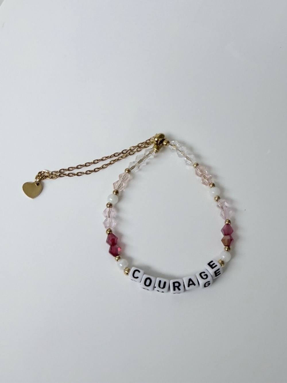 Courage Word Gold & Pink Beaded Heart Bolo Bracelet | Cancer Support Fundraiser